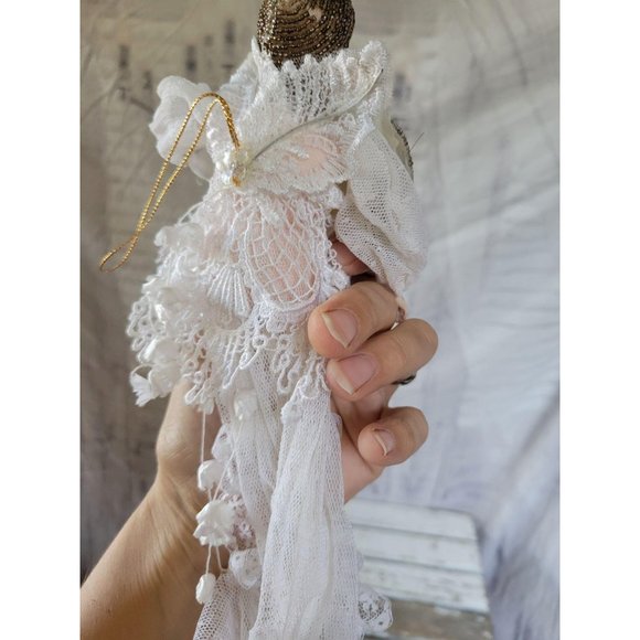 Vintage beaded Angel baby cherub cloth ornament Xm - Picture 7 of 8